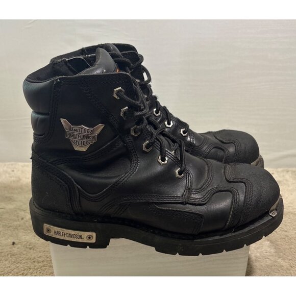 Harley Davidson Womens Boots 9 1/2 Amherst Leather Zipper Metal Logo 97125 Biker - Picture 2 of 16